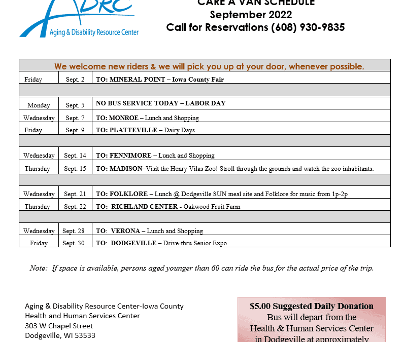 September Care A Van Schedule