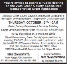Green County Transportation Public Hearing @ Green County Government Services Building