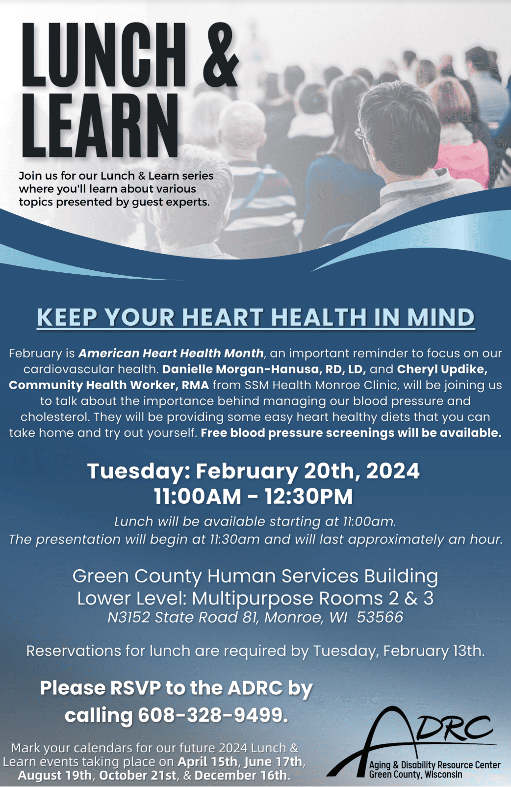 Lunch & Learn - Keep Your Heart Health in Mind @ Green County Human Services Building - Lower Level Multi Purpose Rooms