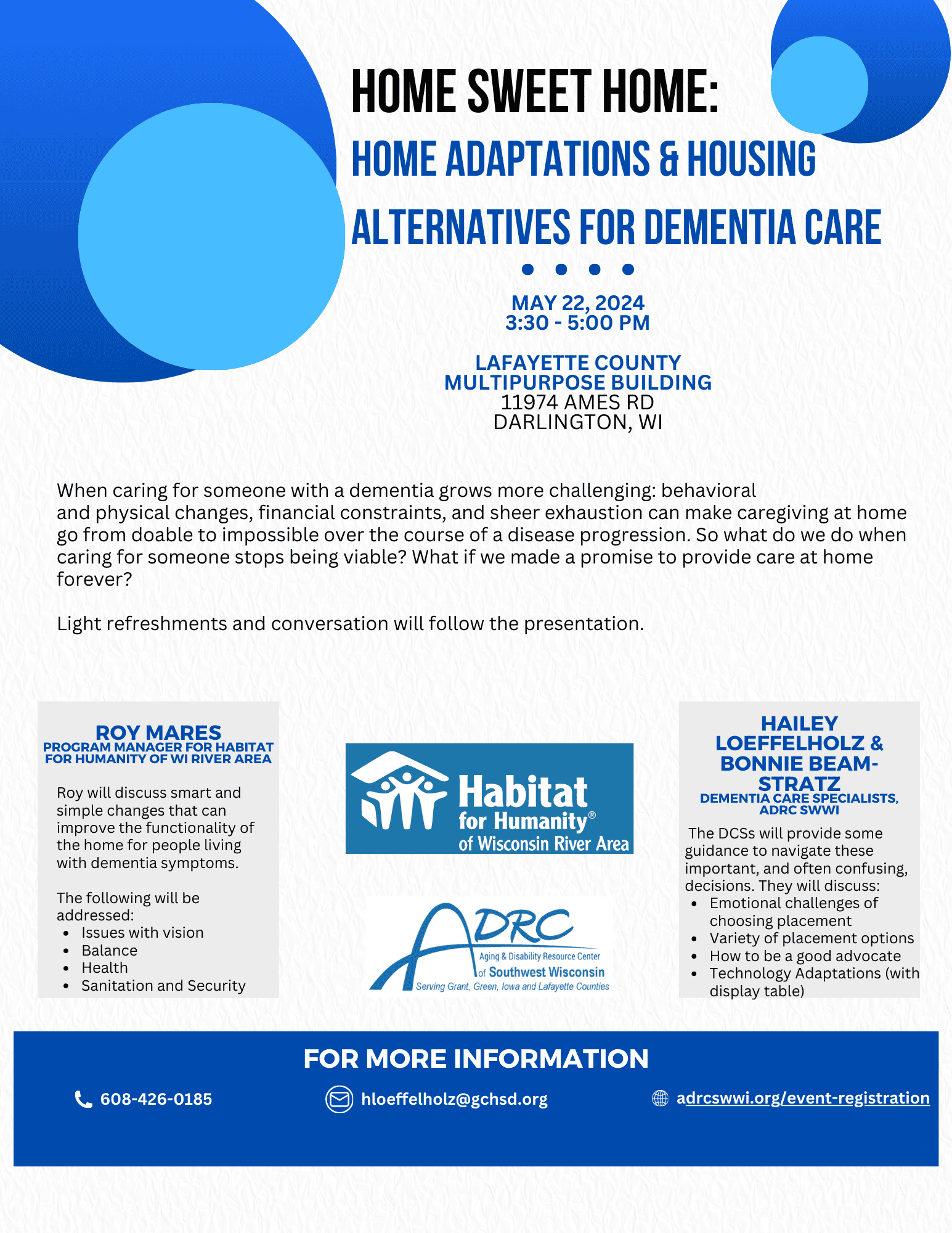Home Sweet Home: Home Adaptations & Housing Alternatives for Dementia Care @ Lafayette County Multipurpose Building