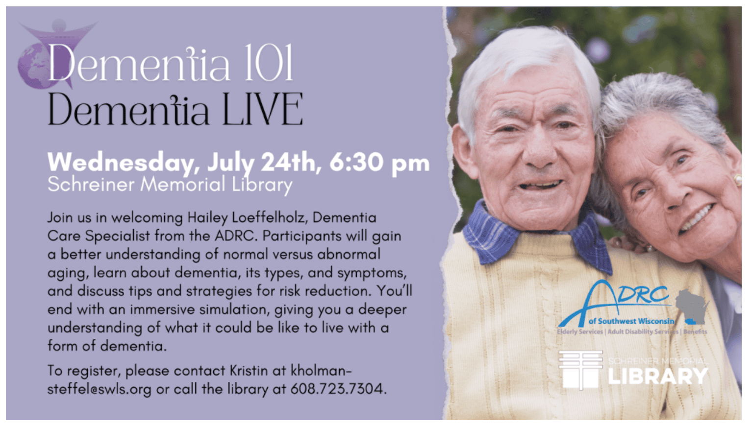 Dementia 101 & Dementia Live @ Schreiner Memorial Library | Lancaster | Wisconsin | United States