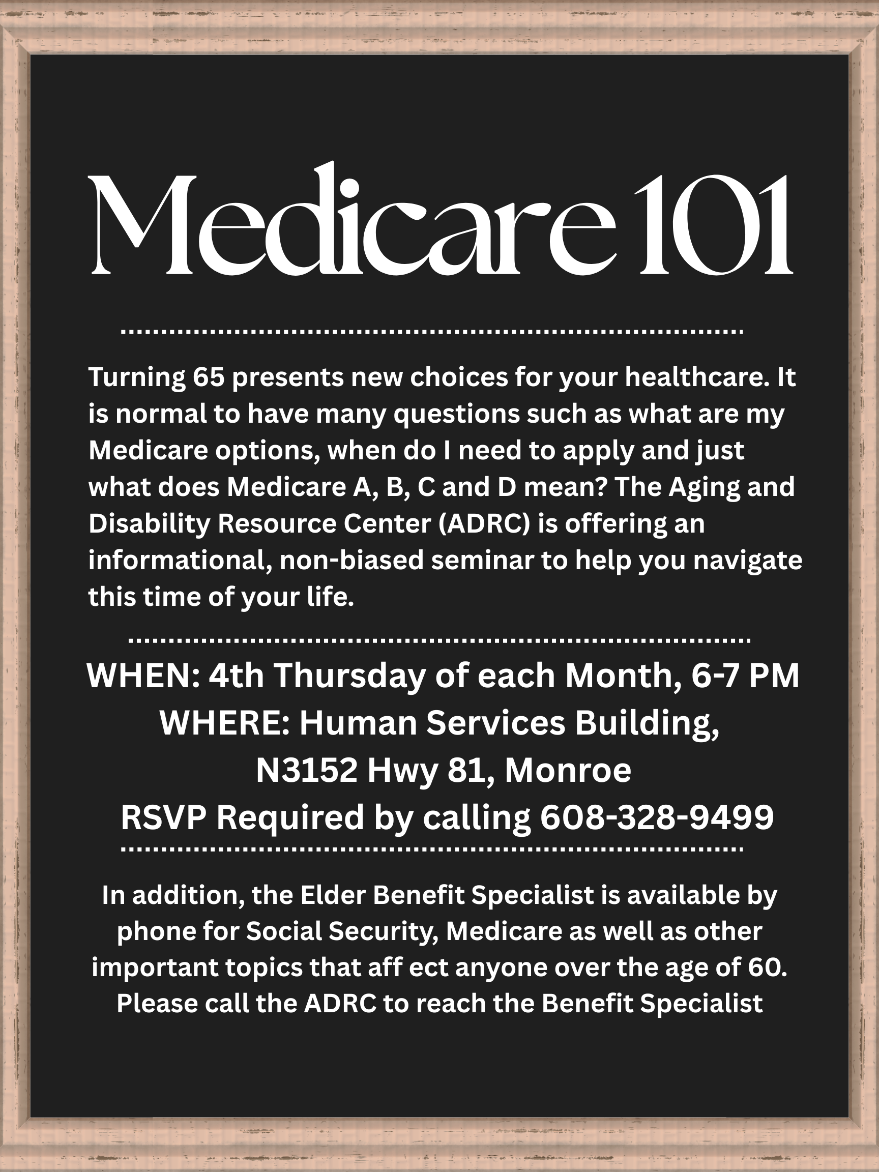 Medicare 101 - Green County @ Green County Human Services Building - Multipurpose Rooms | Monroe | Wisconsin | United States