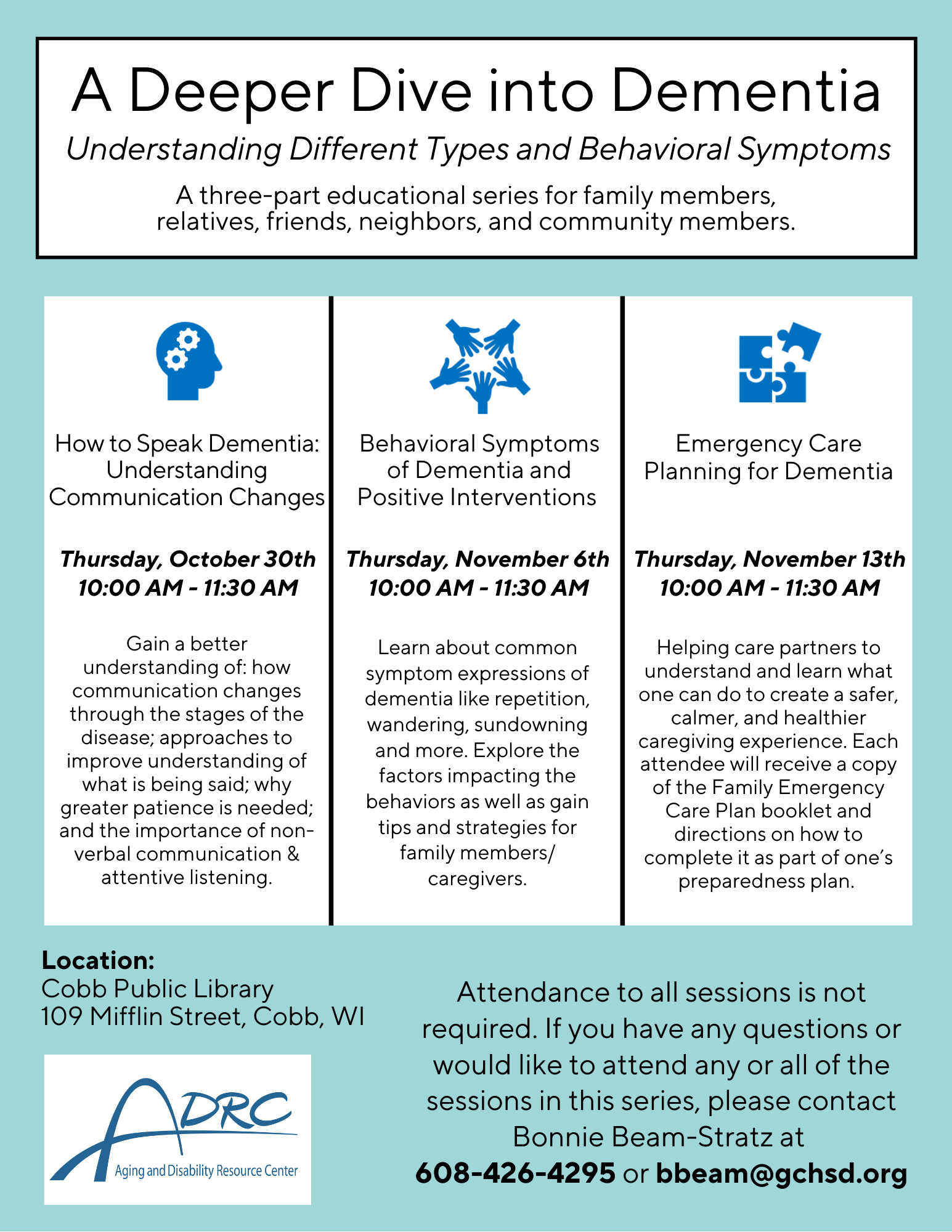 A Deeper Dive Into Dementia @ Cobb Public Library | Cobb | Wisconsin | United States